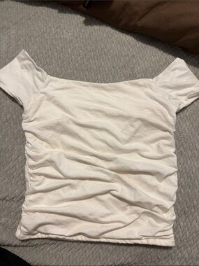 Hollister White Off-Shoulder Ruched Crop Top